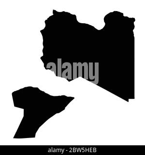 Vector map Libya and Tripoli. Country and capital. Isolated vector Illustration. Black on White background. EPS 10 Illustration. Stock Vector