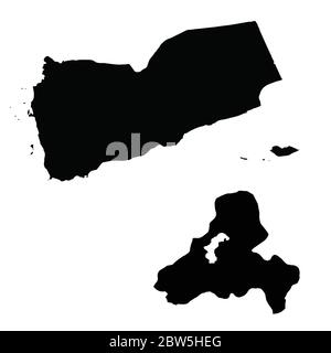 Vector map Yemen and Sana'a. Country and capital. Isolated vector Illustration. Black on White background. EPS 10 Illustration. Stock Vector