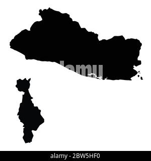 Vector map Salvador and San Salvador. Country and capital. Isolated vector Illustration. Black on White background. EPS 10 Illustration. Stock Vector