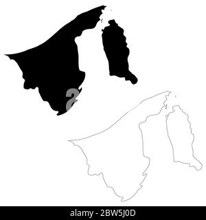 Vector map Brunei. Isolated vector Illustration. Black on White background. EPS 10 Illustration. Stock Vector