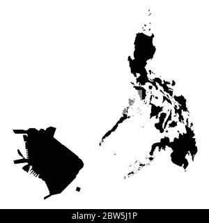 Vector map Philippines and Manila. Country and capital. Isolated vector Illustration. Black on White background. EPS 10 Illustration. Stock Vector
