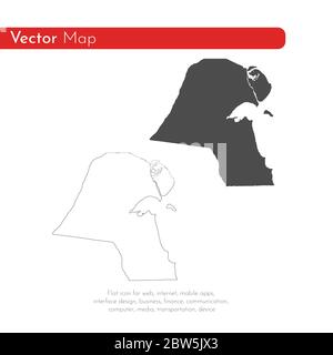 Vector map Kuwait. Isolated vector Illustration. Black on White background. EPS 10 Illustration. Stock Vector