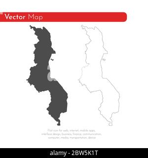 Vector map Malawi. Isolated vector Illustration. Black on White background. EPS 10 Illustration. Stock Vector