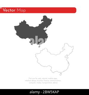 Vector map China. Isolated vector Illustration. Black on White background. EPS 10 Illustration. Stock Vector
