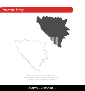 Vector map Bosnia and Herzegovina. Isolated vector Illustration. Black on White background. EPS 10 Illustration. Stock Vector