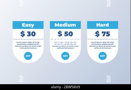 three tariffs. interface for the site. ui ux vector banner for web app Stock Vector