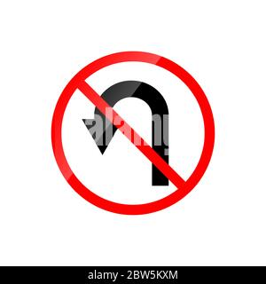 No U turn road sign on white background. Vector illustration. Stock Vector