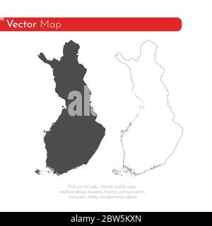 Vector map Finland. Isolated vector Illustration. Black on White background. EPS 10 Illustration. Stock Vector
