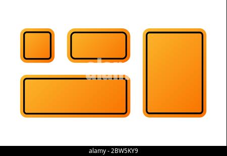 Realistic blank orange street and road signs isolated vector. Set of street traffic sign, road signpost direction illustration Stock Vector