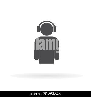 Man with headphones icon. For web, business, finance and communication. Vector Illustration. Stock Vector