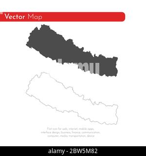 Vector map Nepal. Isolated vector Illustration. Black on White background. EPS 10 Illustration. Stock Vector