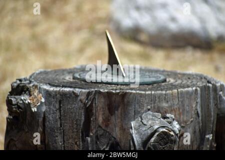 Sundial on a Tree Stump Stock Photo