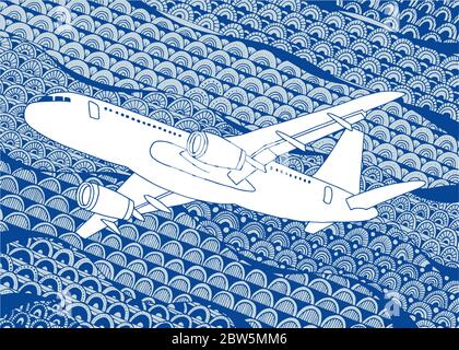 Airplane. Aircraft hand drawn vector illustration. Plane sketch drawing on doodle background. Stock Vector