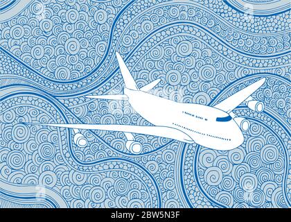 Airplane. Aircraft hand drawn vector illustration. Plane sketch drawing on doodle background. Stock Vector
