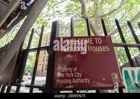 welcome sign at the Audubon Houses public housing project in Harlem, owned and operated by the New York City Housing Authority or NYCHA Stock Photo