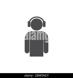 Man with headphones icon. For web, business, finance and communication. Vector Illustration. Stock Vector