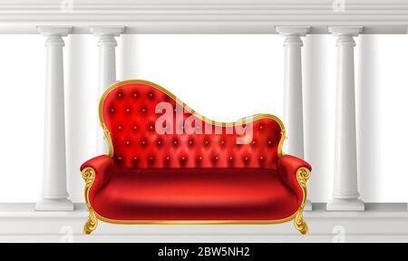 mock up illustration of luxury red velvet couch in a room Stock Vector