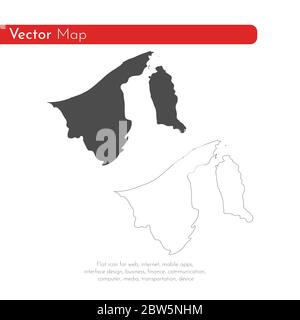 Vector map Brunei. Isolated vector Illustration. Black on White background. EPS 10 Illustration. Stock Vector