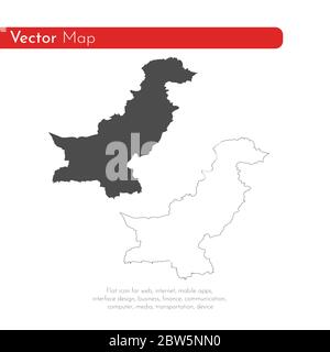 Vector map Pakistan. Isolated vector Illustration. Black on White background. EPS 10 Illustration. Stock Vector