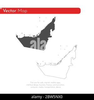 Vector map United Arab Emirates. Isolated vector Illustration. Black on White background. EPS 10 Illustration. Stock Vector