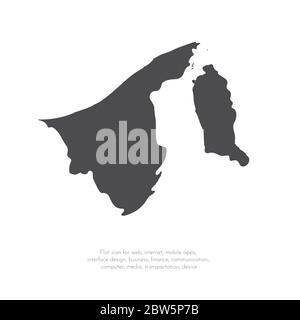 Vector map Brunei. Isolated vector Illustration. Black on White background. EPS 10 Illustration. Stock Vector