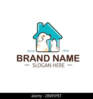 House for cat and dog. Pet care logo with home icon Stock Vector