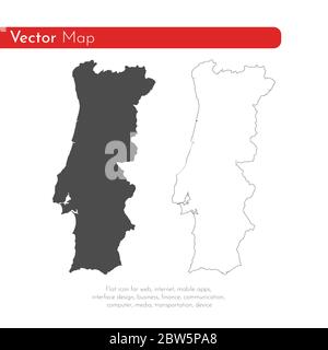 Vector map Portugal. Isolated vector Illustration. Black on White background. EPS 10 Illustration. Stock Vector