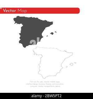 Vector map Spain. Isolated vector Illustration. Black on White background. EPS 10 Illustration. Stock Vector