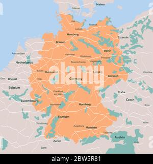 Vector map Germany. Isolated vector Illustration. EPS 10 Illustration. Stock Vector