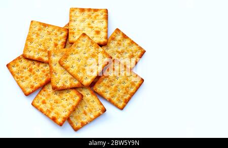 Crackers with sugar  on white background. Top view Stock Photo