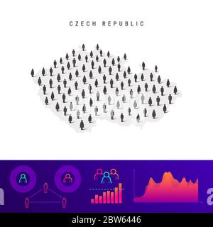 Czech people icon map. Detailed vector silhouette. Mixed crowd of men and women. Population infographics. Isolated vector illustration. Stock Vector