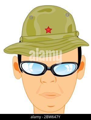 Man military panama in headdress for warm countries Stock Vector