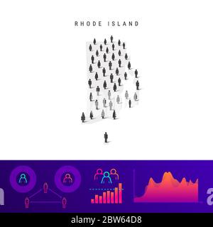 Rhode Island people map. Detailed vector silhouette. Mixed crowd of men and women icons. Population infographic elements. Vector illustration isolated Stock Vector