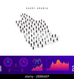 Saudi people icon map. Detailed vector silhouette. Mixed crowd of men and women. Population infographics. Isolated vector illustration. Stock Vector