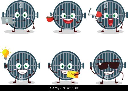 Grill cartoon character with various types of business emoticons Stock Vector