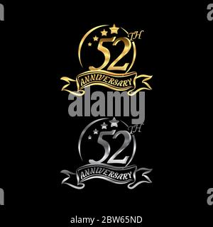 52nd Gold Lettering Celebrating the 52th anniversary logo, with gold rings and gradation ...
