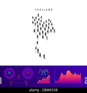 Thai people icon map. Detailed vector silhouette. Mixed crowd of men and women. Population infographics. Isolated vector illustration. Stock Vector