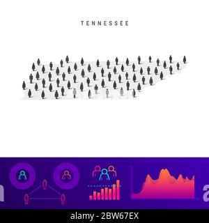 Tennessee people map. Detailed vector silhouette. Mixed crowd of men and women icons. Population infographic elements. Vector illustration isolated on Stock Vector