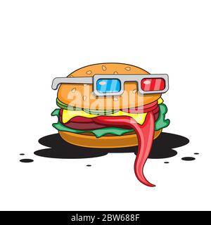 Hamburger with glasses on a white isolated background. Vector image Stock Vector