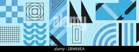 Colorful  geometric poster. Grid with color geometrical shapes. Modern abstract promotional flyer background illustration set. Geometric template Stock Photo