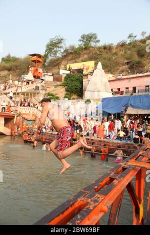 Haridwar holiest places for Hindus, Har Ki Pauri is a famous ghat on the banks of the Ganges in Haridwar, India (Photo Copyright © Saji Maramon) Stock Photo