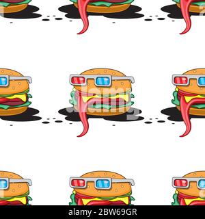 seamless pattern of a hamburger in glasses on a white background. Vector image Stock Vector