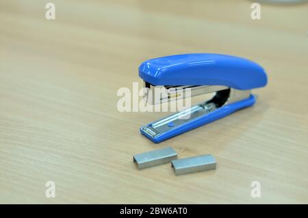 Office Stapler on desk background Stock Photo