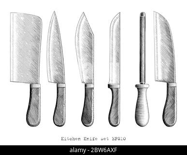 Kitchen Knife illustration hand draw vintage engraving style black and white clip art isolated on white background Stock Vector
