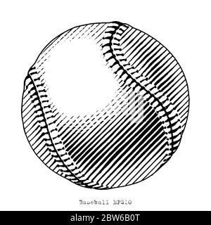 Baseball hand draw vinatge style black and white clip art isolated on white background Stock Vector