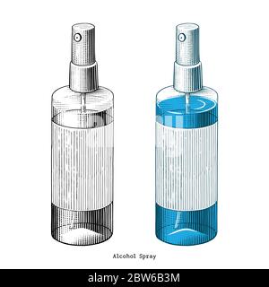 Alcohol spray hand draw vintage style clip art isolated on white background Stock Vector