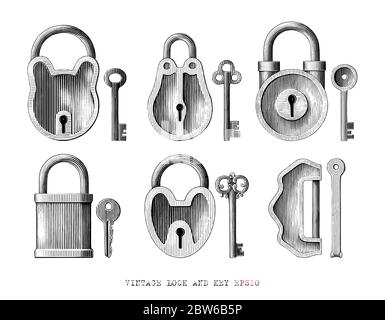 Vintage lock and key collection hand draw engraving style black and white  clipart isolated on white background Stock Vector Image & Art - Alamy