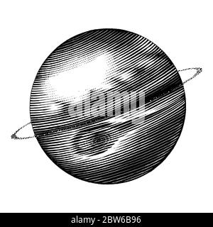 Jupiter hand drawing vintage style black and white clipart isolated on white background. The fifth planet from the Sun Stock Vector