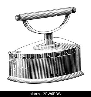 Vintage iron hand drawing engraving illustration black and white clip art isolated on white background Stock Vector