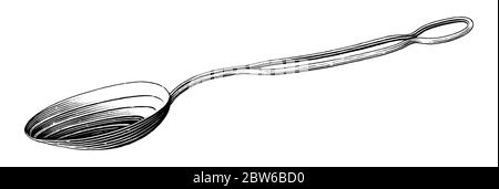 Vintage measuring spoon hand drawing engraving illustration black and white clip art isolated on white background Stock Vector